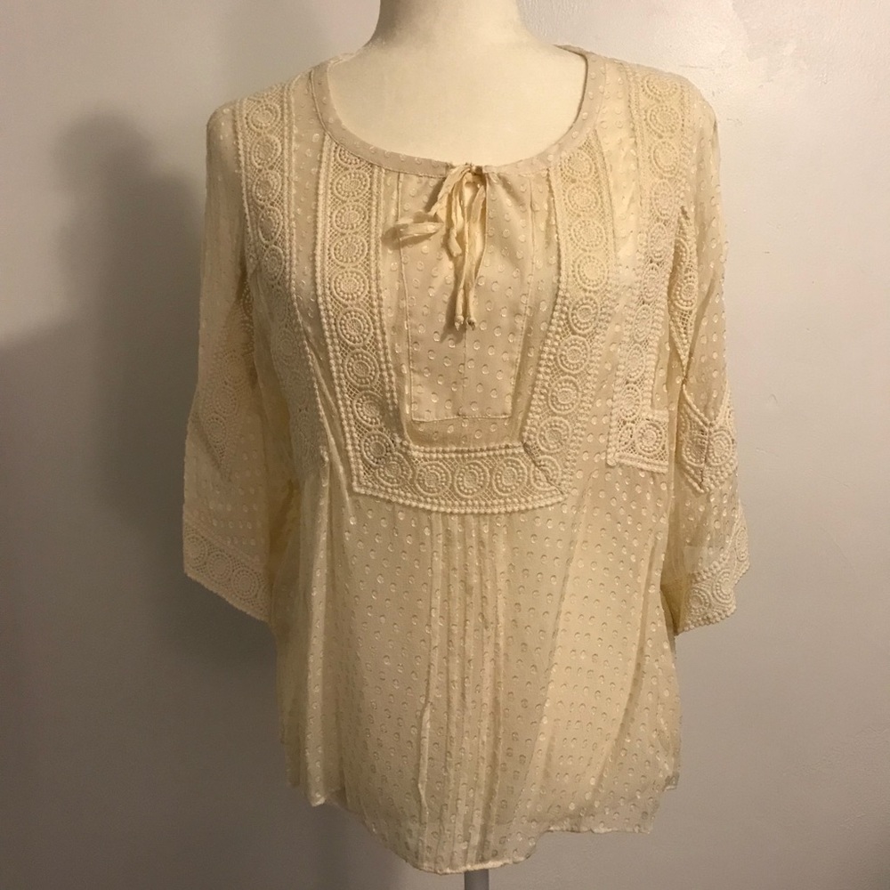 Anthropologie Meadow Rue Silk Crochet Top